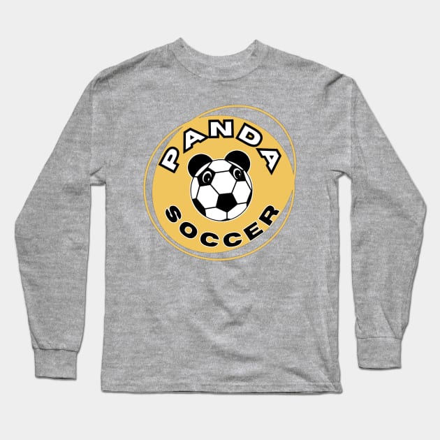 Panda soccer head of a cute panda in the shape of a soccer ball on the background of an orange circle for sports lovers Long Sleeve T-Shirt by PopArtyParty